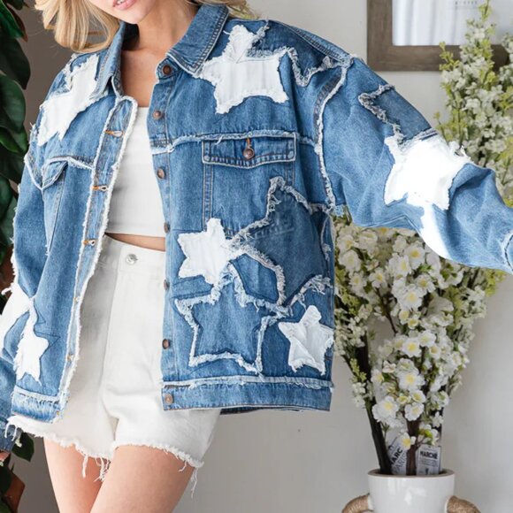 OH1 Oli and Hali Washed Star Patchwork Denim Jacket - Picture 5 of 5